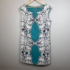 Voir Voir Blue White Floral Shift Dress Sleeveless Scoop Neck Zip Women Size 14W